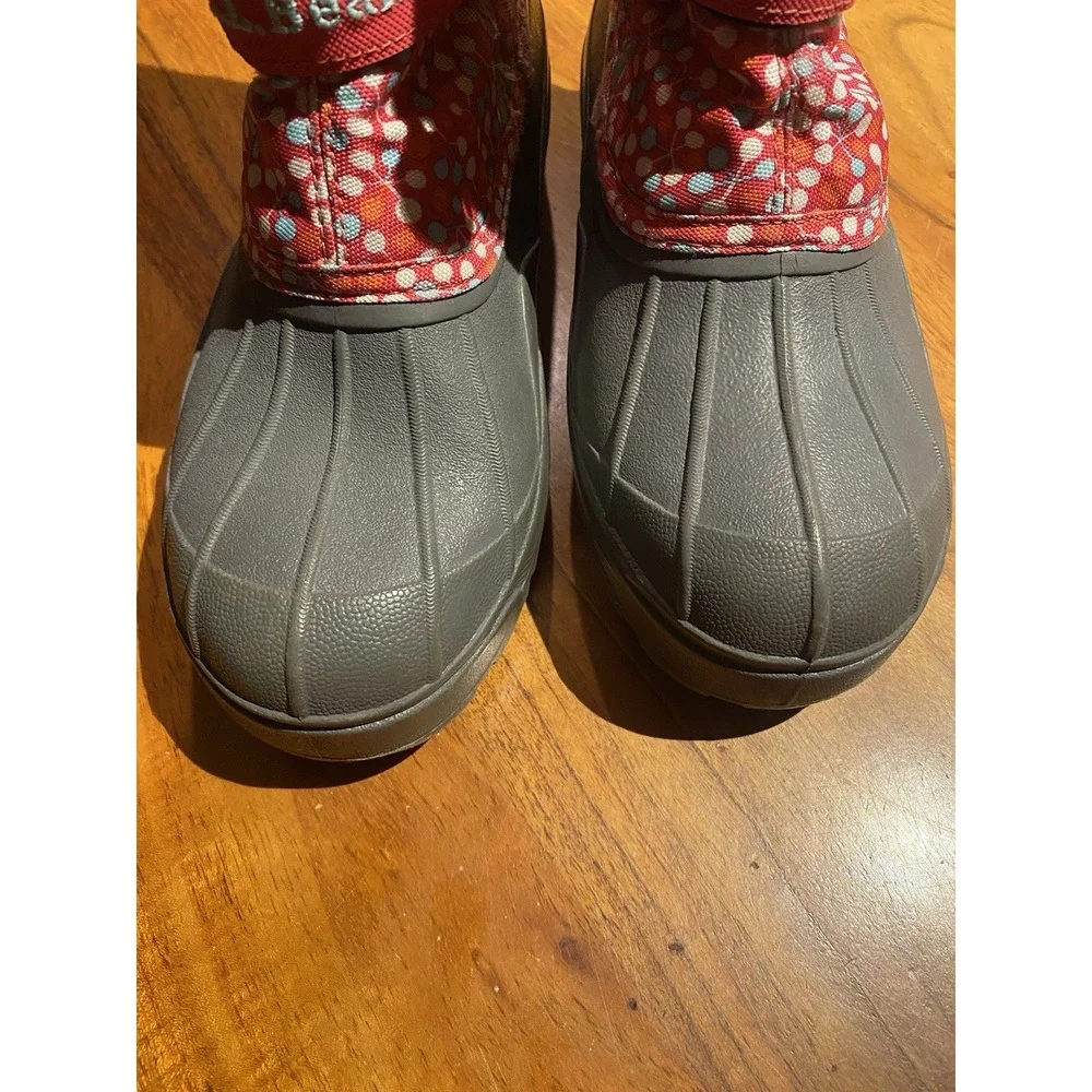 LL Bean Northwoods Lined Snow Boots Coral Snowflake Nylon Winter Kids Size 6